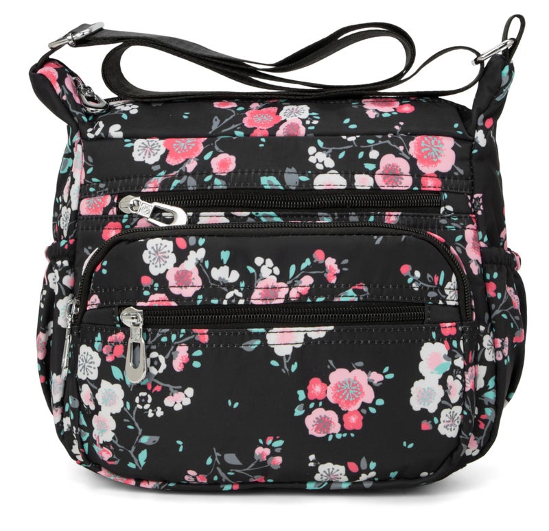 Nawoshow Nylon Floral Multi-Pocket Crossbody Purse Bags for Women Travel Shoulder Bag (Pink Flower) - Image 1